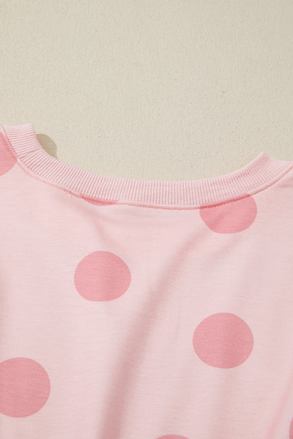 Women's Pink Polka Dot Long Sleeve Summer Mini Dress