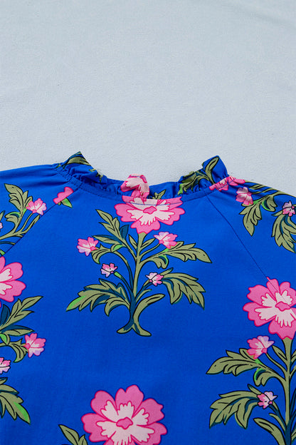 Women's Blue Floral V-Neck Summer Mini Dress