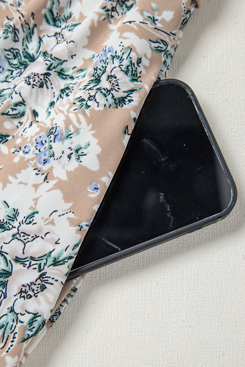 Women's Beige Floral Puff Sleeve Summer Midi Dress