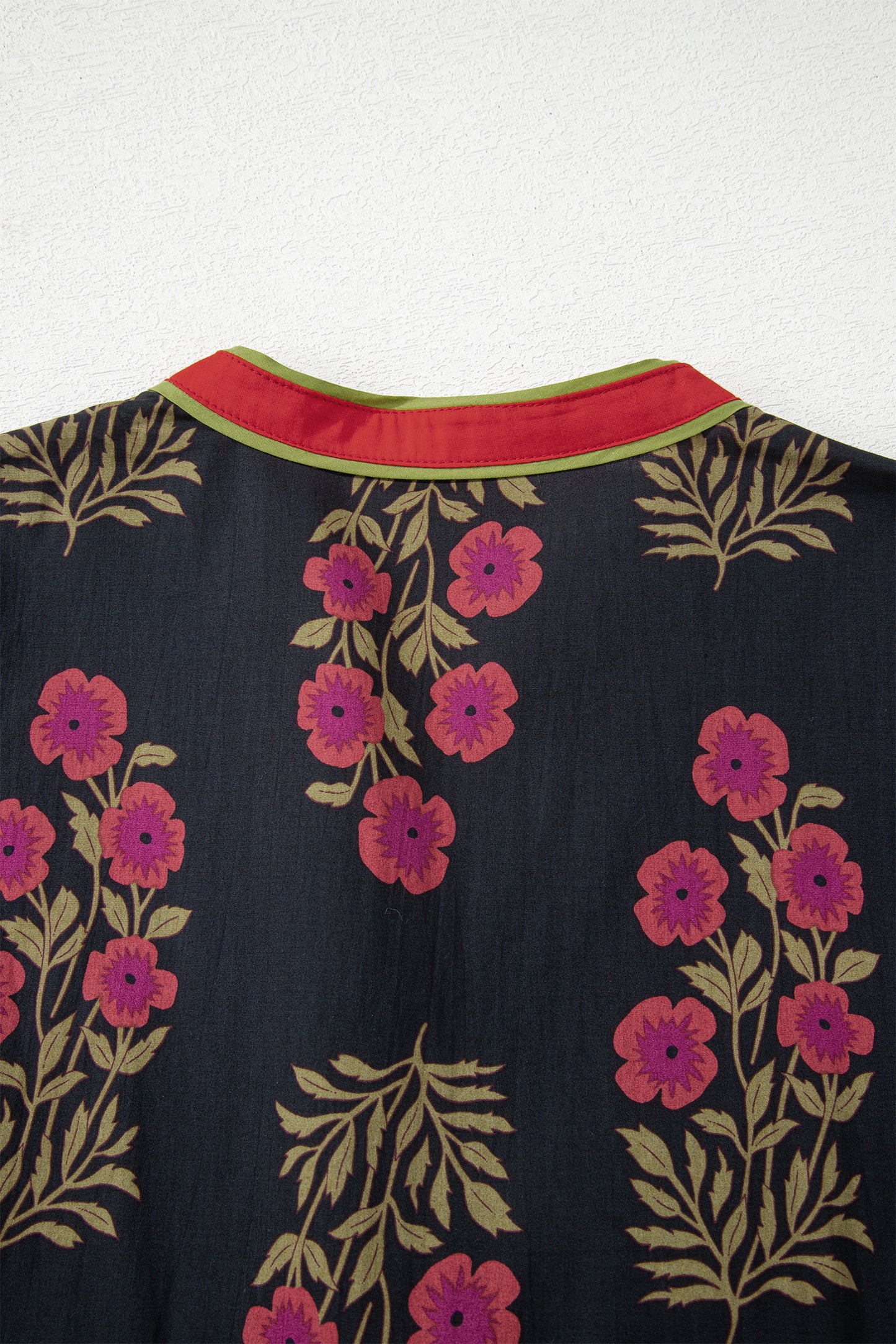 Women's Black Floral Button Down Belted Short Puff Sleeve Mini Dress