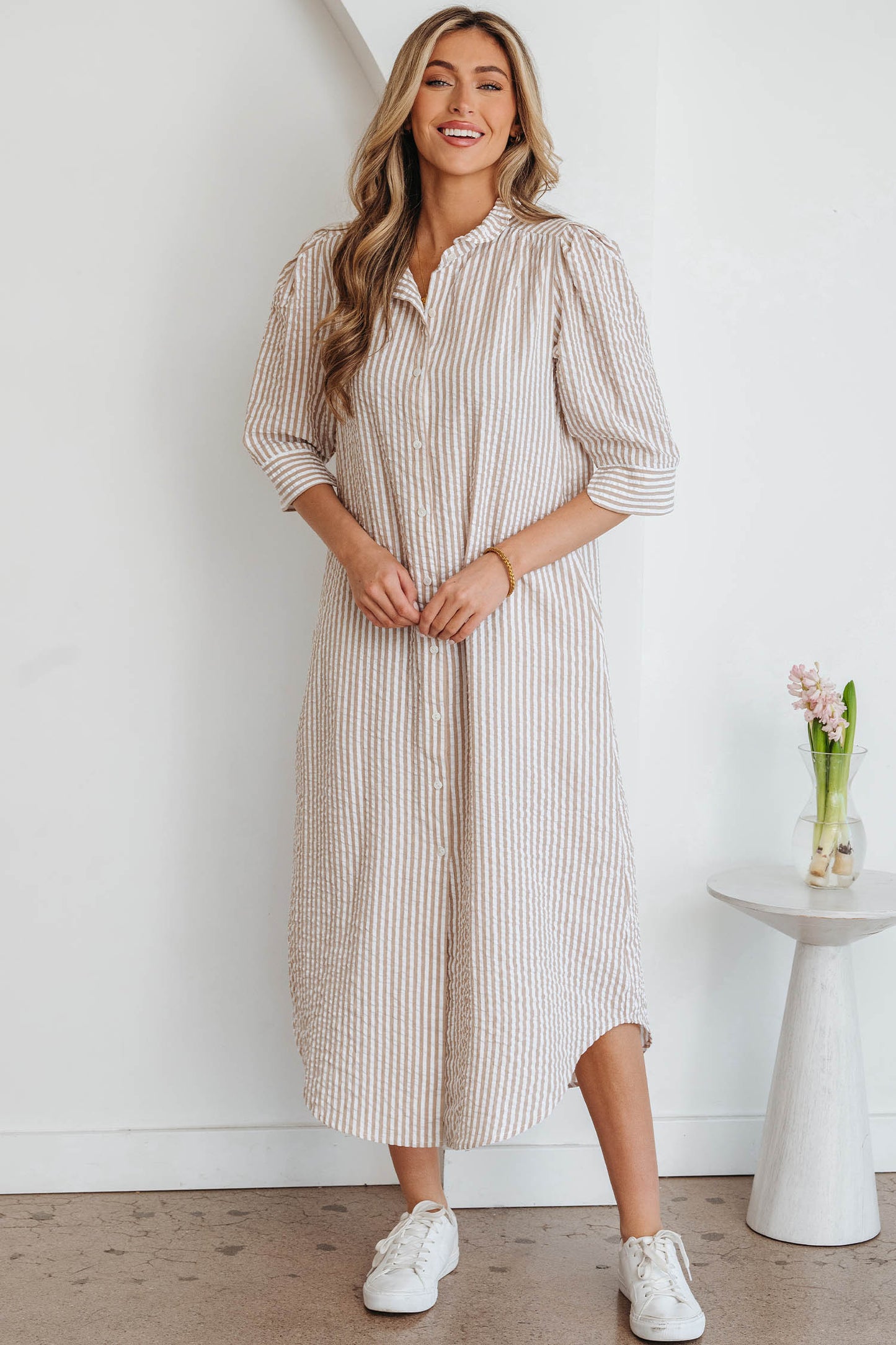 Women's Khaki Stripe Summer Maxi Dress