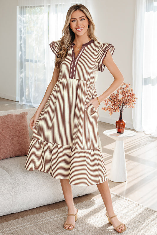 Women's Brown Short Sleeve Summer Midi Dress