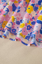 Sketch Floral Square Neck Cotton Mini Dress for Women