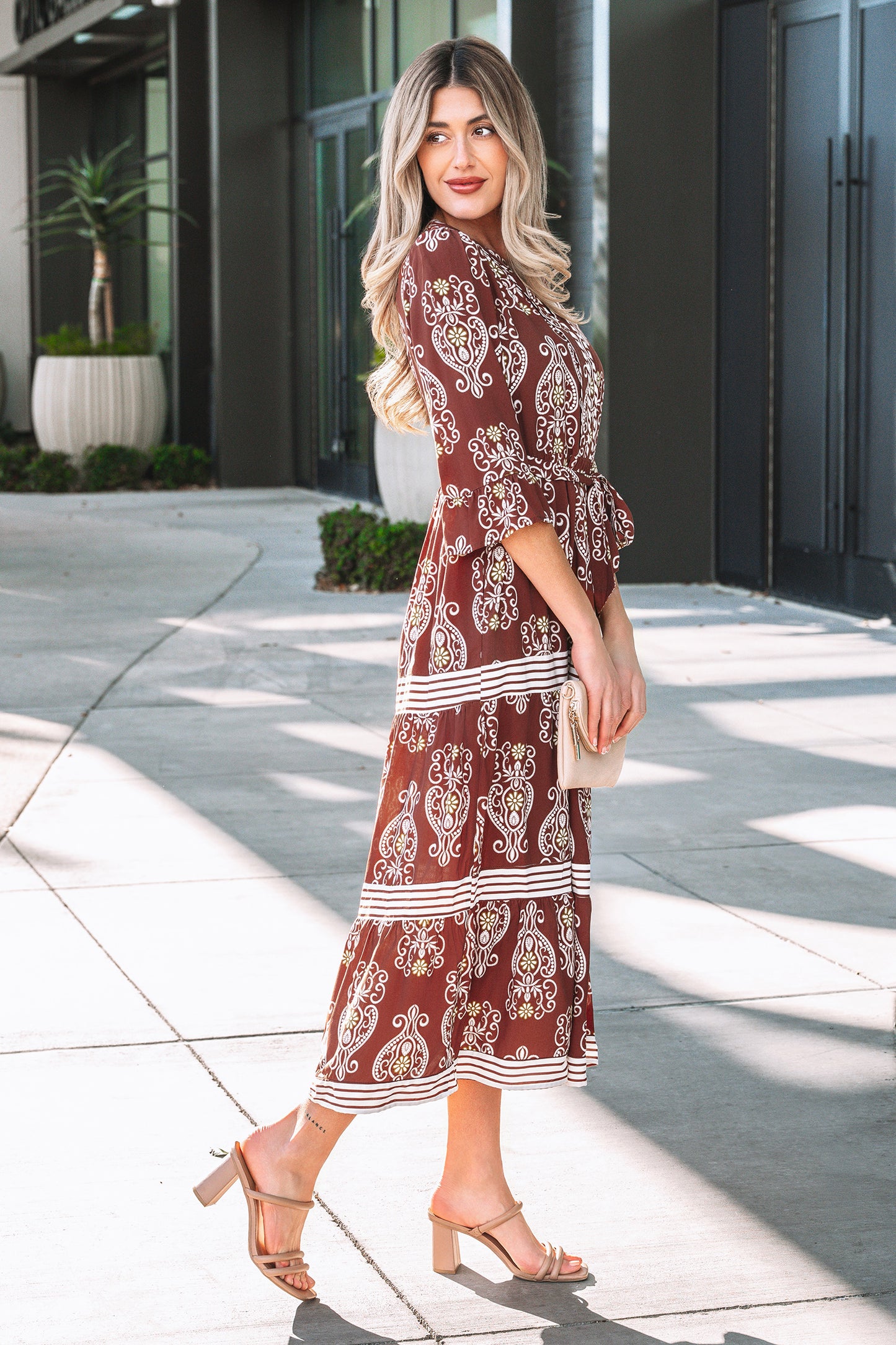 Women's Brown Floral Summer Midi Dress