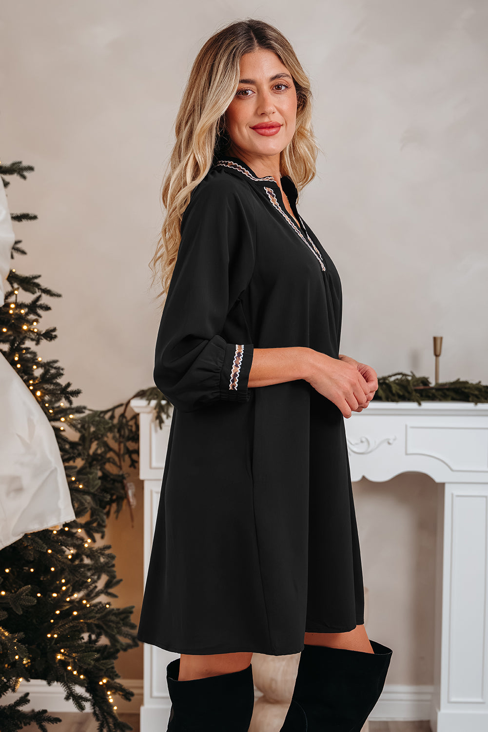 Women's Black V Neck Summer Mini Dress