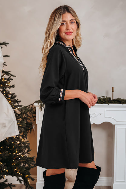 Women's Black V Neck Summer Mini Dress