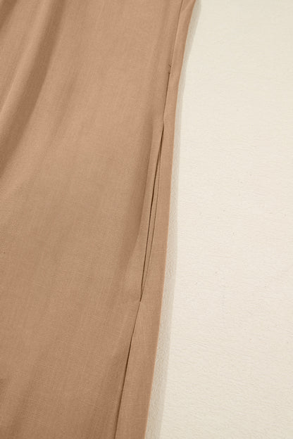 Women's Brown V Neckline Plus Size Summer Maxi Dress