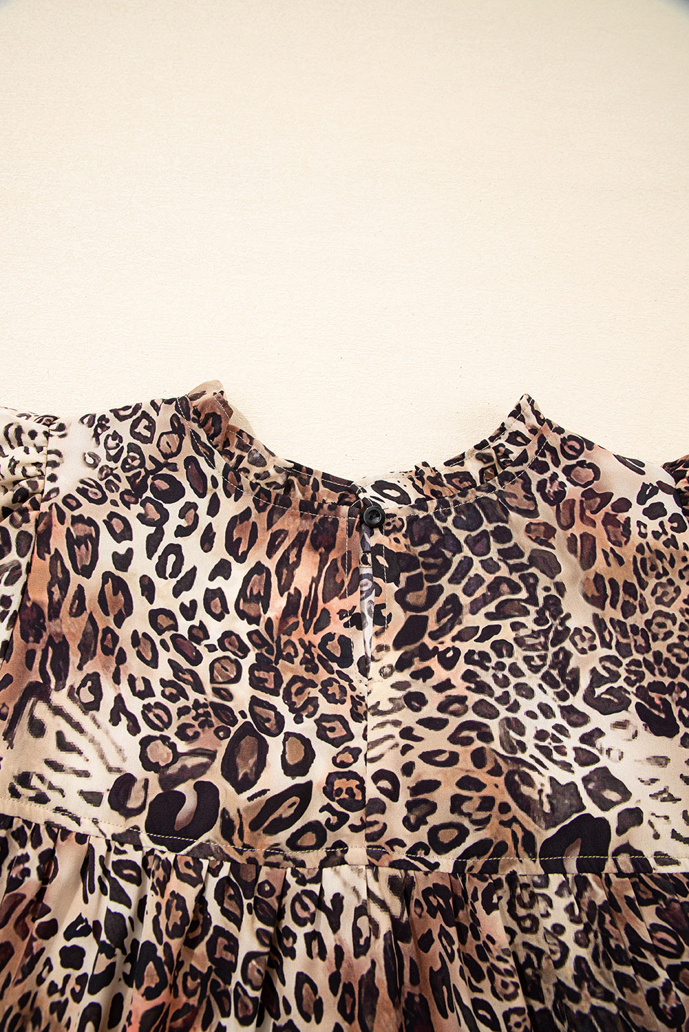 Women's Brown Leopard Ruffled Detail Long Sleeve Summer Mini Dress