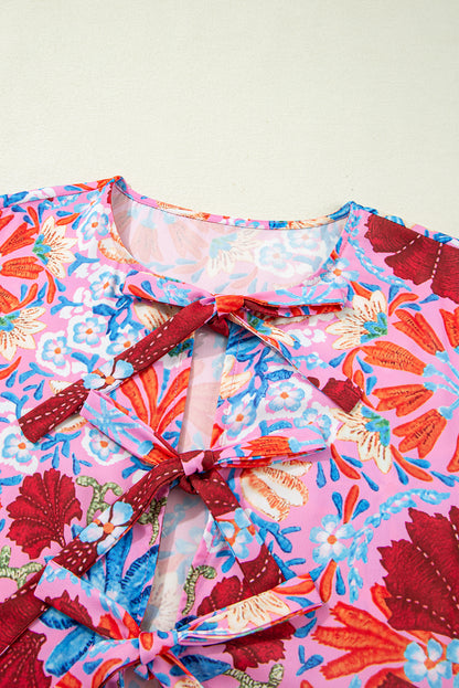 Women's Pink Floral Short Sleeve Summer Midi Dress