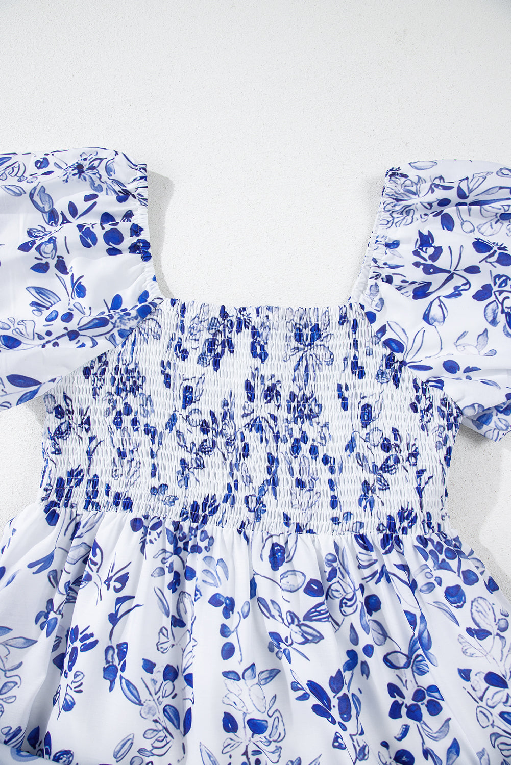 Women's Blue Floral Square Neck Bubble Sleeve Summer Maxi Dress