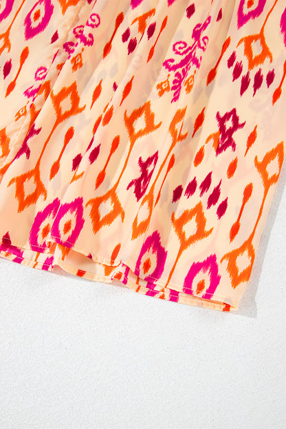Women's Orange Western Abstract Geometric Summer Midi Dress