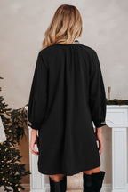 Black Contrast Trim V Neck Bracelet Sleeve Shift Mini Dress