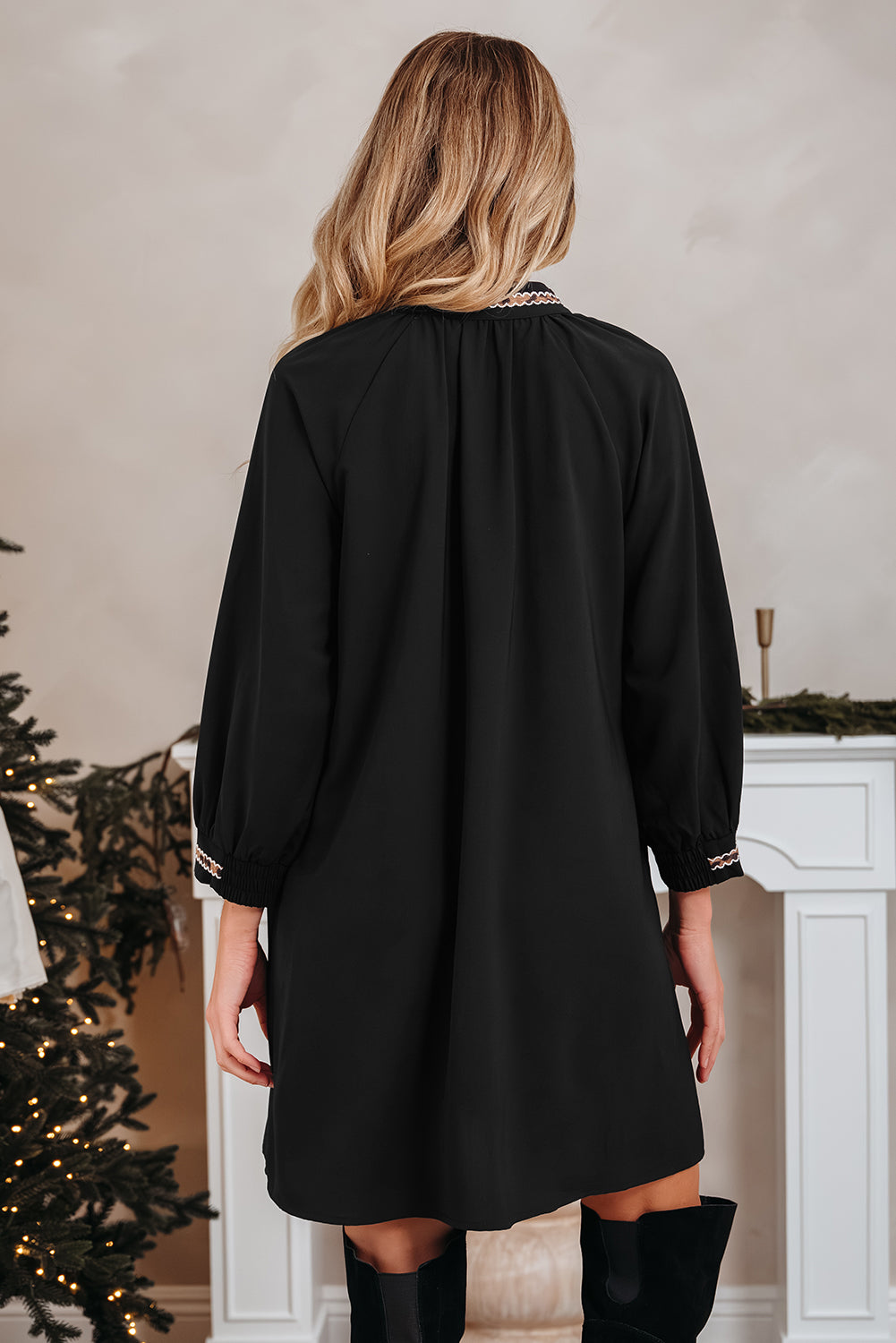 Women's Black V Neck Summer Mini Dress