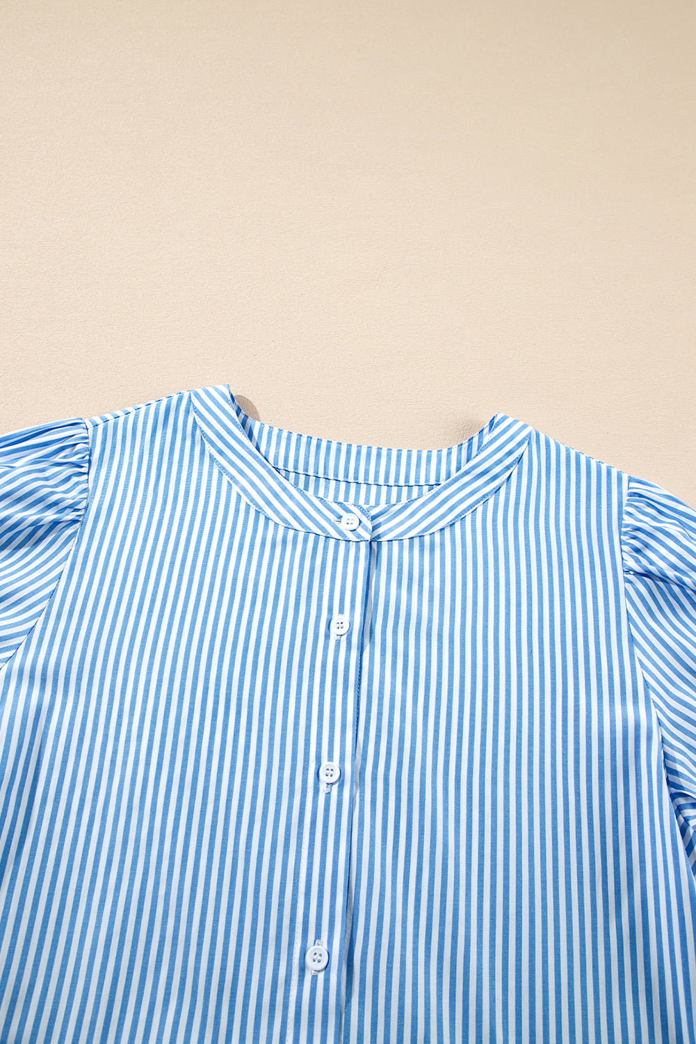 Women's Blue Stripe Bubble Short Sleeve Summer Midi Dress