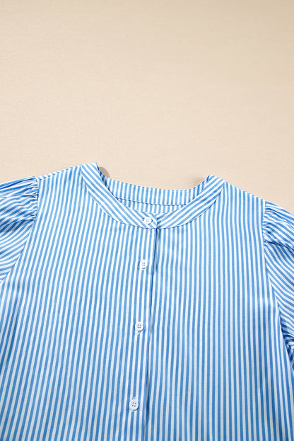 Women's Blue Stripe Bubble Short Sleeve Summer Midi Dress