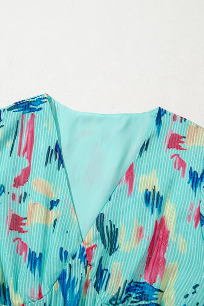 Women's Blue Short Puff Sleeve Summer Midi Dress