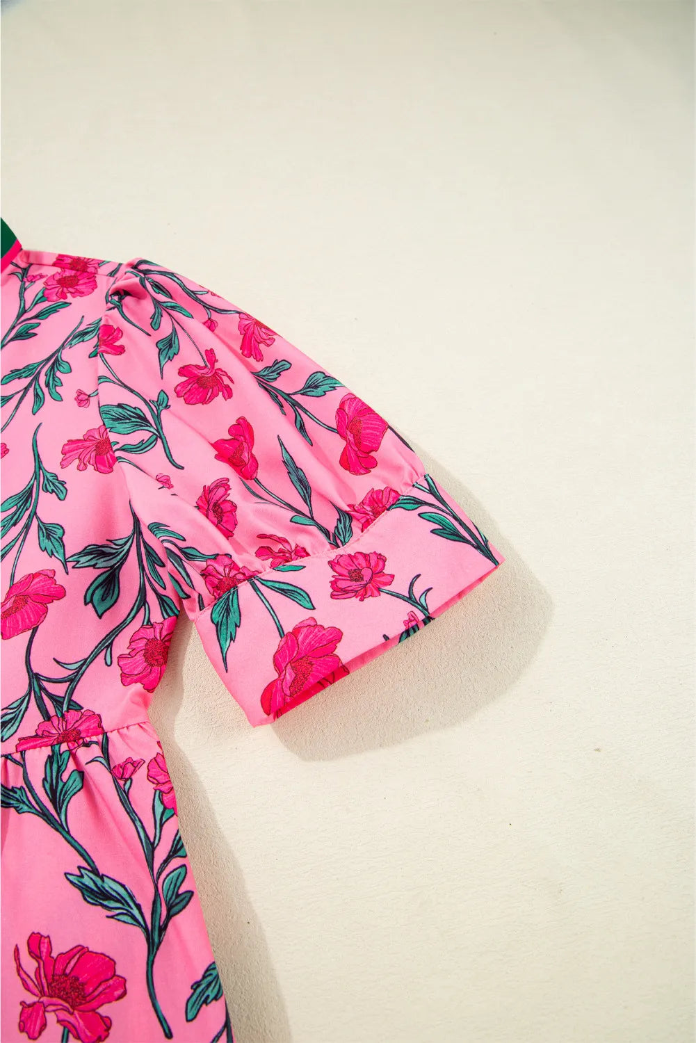Pink Floral A-line Maxi Dress with Puff Sleeves