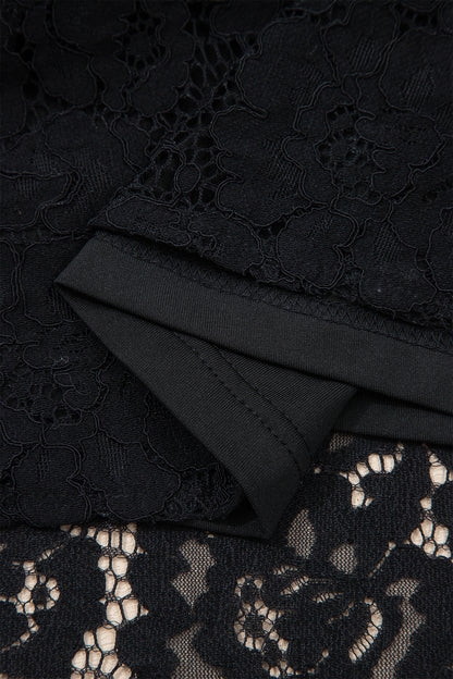 Women's Black Floral Lace Overlay Short Sleeve Summer Maxi Dress