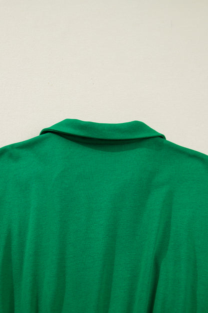Women's Green Half Zip Short Sleeve Summer Mini Dress