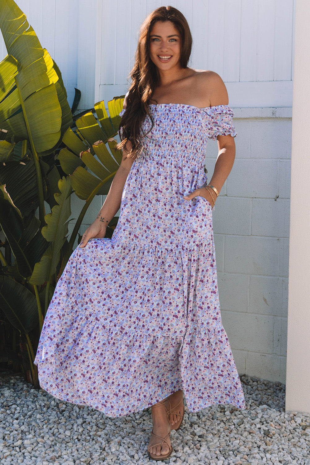 Women's Purple Floral Summer Maxi Dress