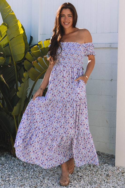 Women's Purple Floral Summer Maxi Dress