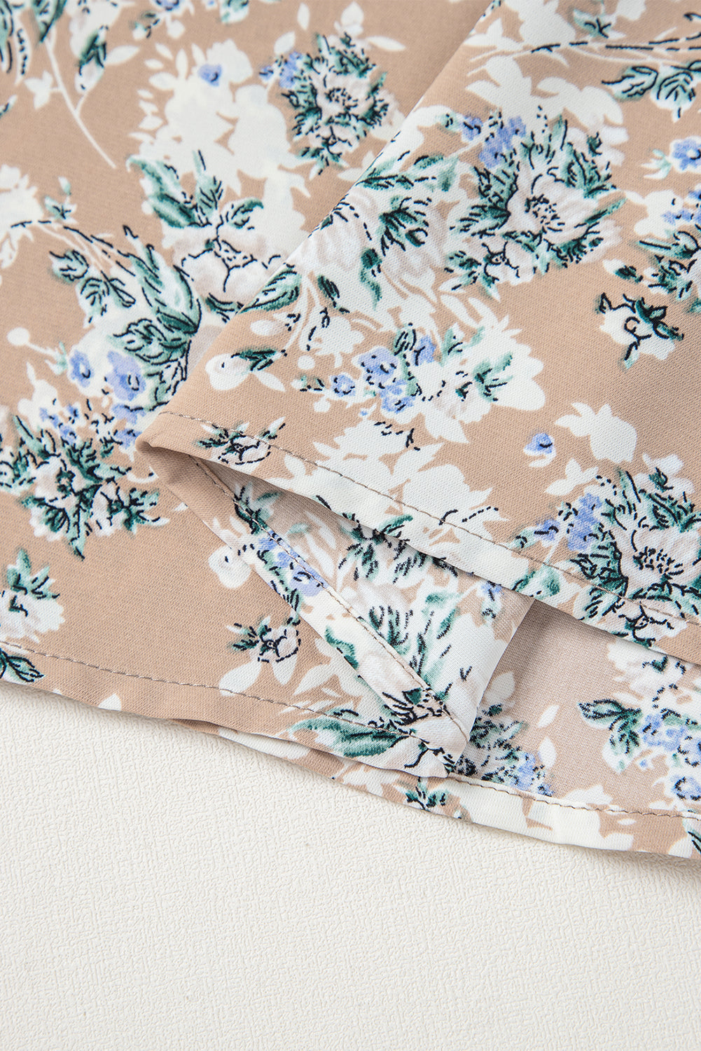 Women's Beige Floral Puff Sleeve Summer Midi Dress