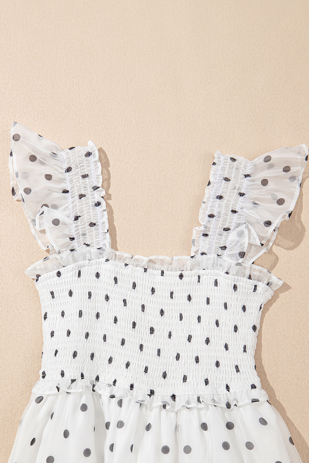 Women's White Polka Dot Flutter Sleeve Square Neck Summer Maxi Dress