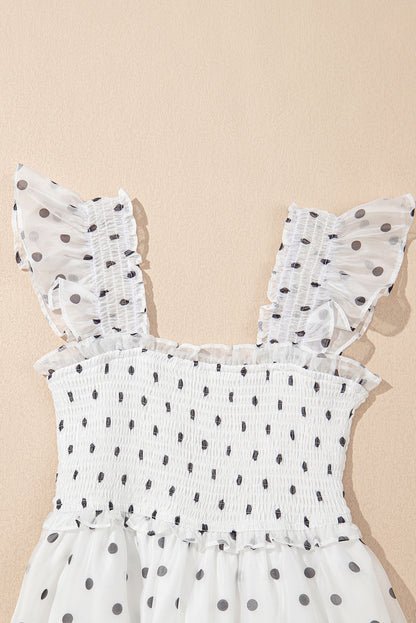 Women's White Polka Dot Flutter Sleeve Square Neck Summer Maxi Dress