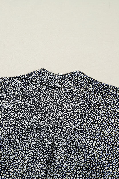 Women's Black Leopard Print Short Sleeve Summer Mini Dress with Pockets
