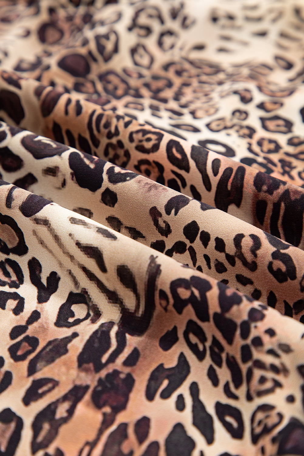 Women's Brown Leopard Ruffled Detail Long Sleeve Summer Mini Dress