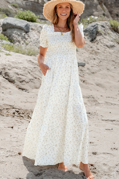 Women's White Floral Summer Maxi Dress