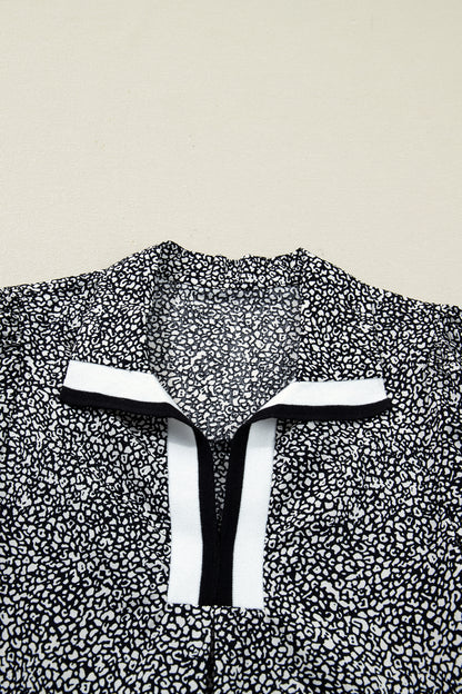 Women's Black Leopard Print Short Sleeve Summer Mini Dress with Pockets