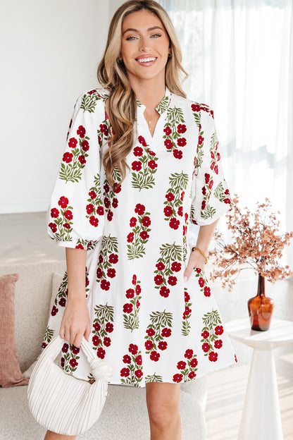 Women's White Floral V Neck Summer Mini Dress