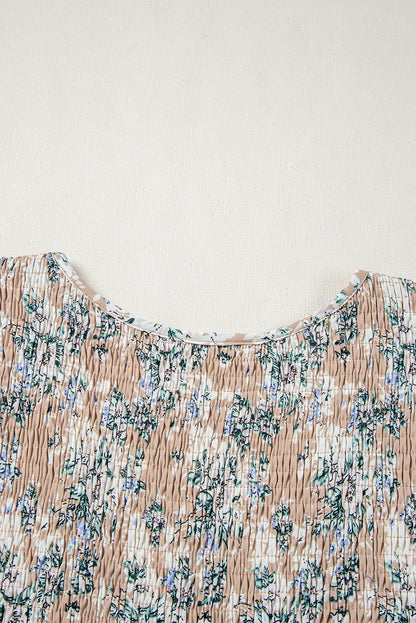 Women's Beige Floral Puff Sleeve Summer Midi Dress