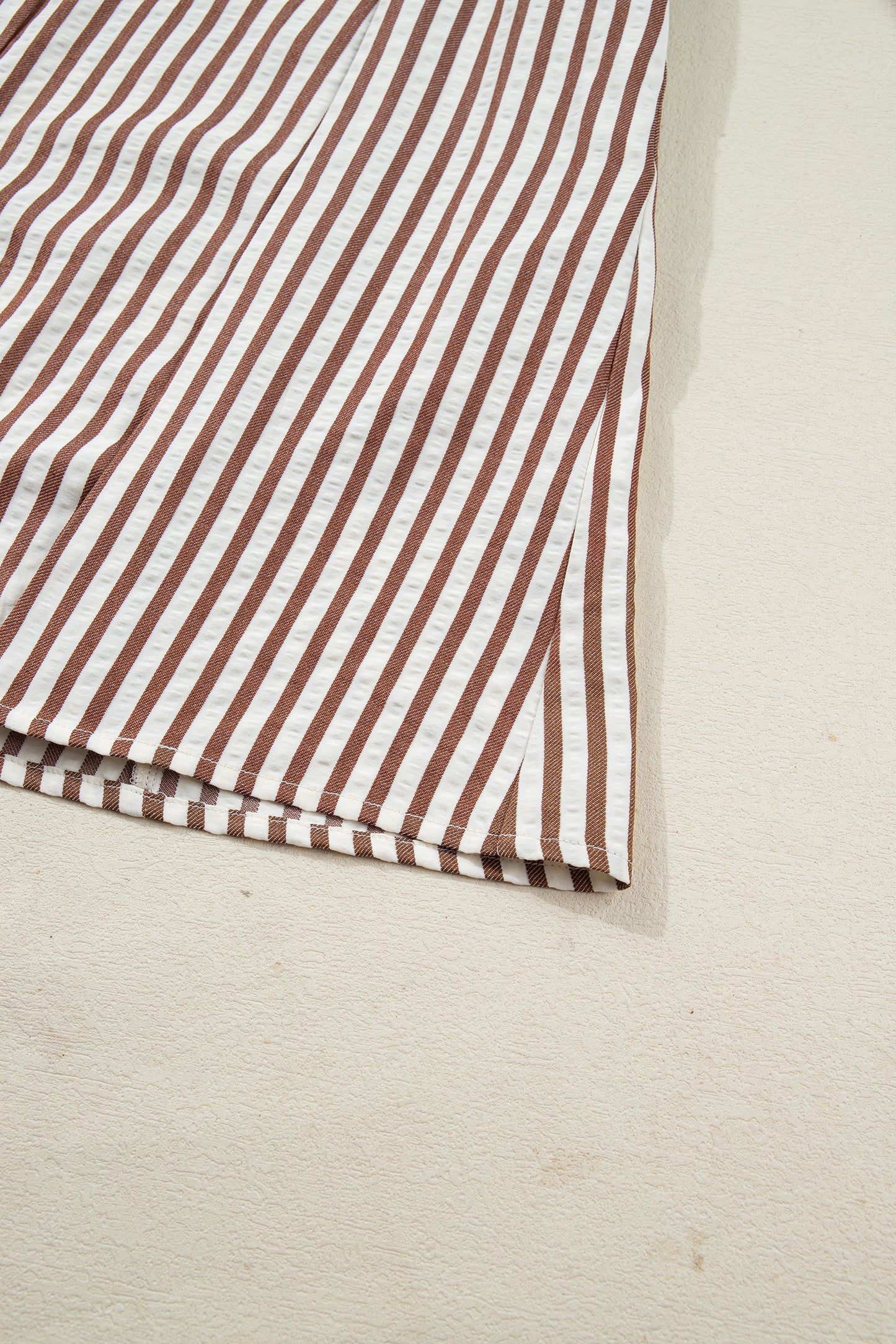 Women's Brown Stripe Puff Sleeve Summer Mini Dress