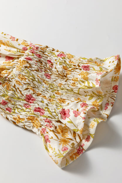 Women's Yellow Floral Long Sleeve Summer Mini Dress