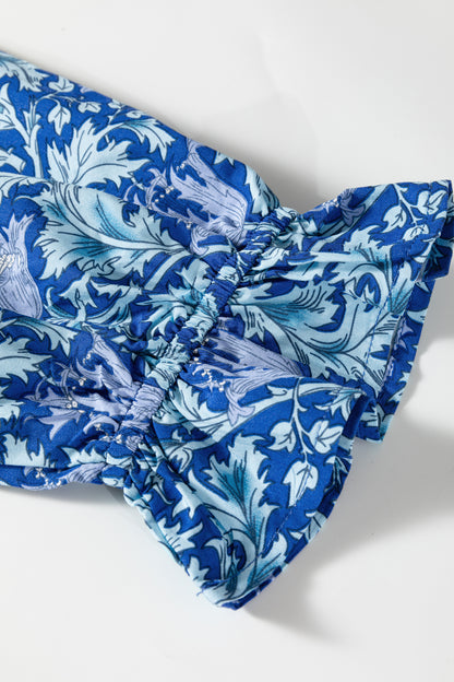 Women's Blue Floral V Neck Summer Midi Dress