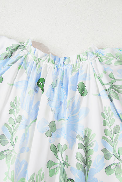 Women's Sky Blue Floral Short Sleeve Summer Mini Dress