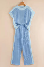 Ribbed Colourblock Co-ord Set with Wide-Leg Trousers