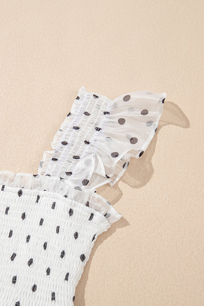 Women's White Polka Dot Flutter Sleeve Square Neck Summer Maxi Dress