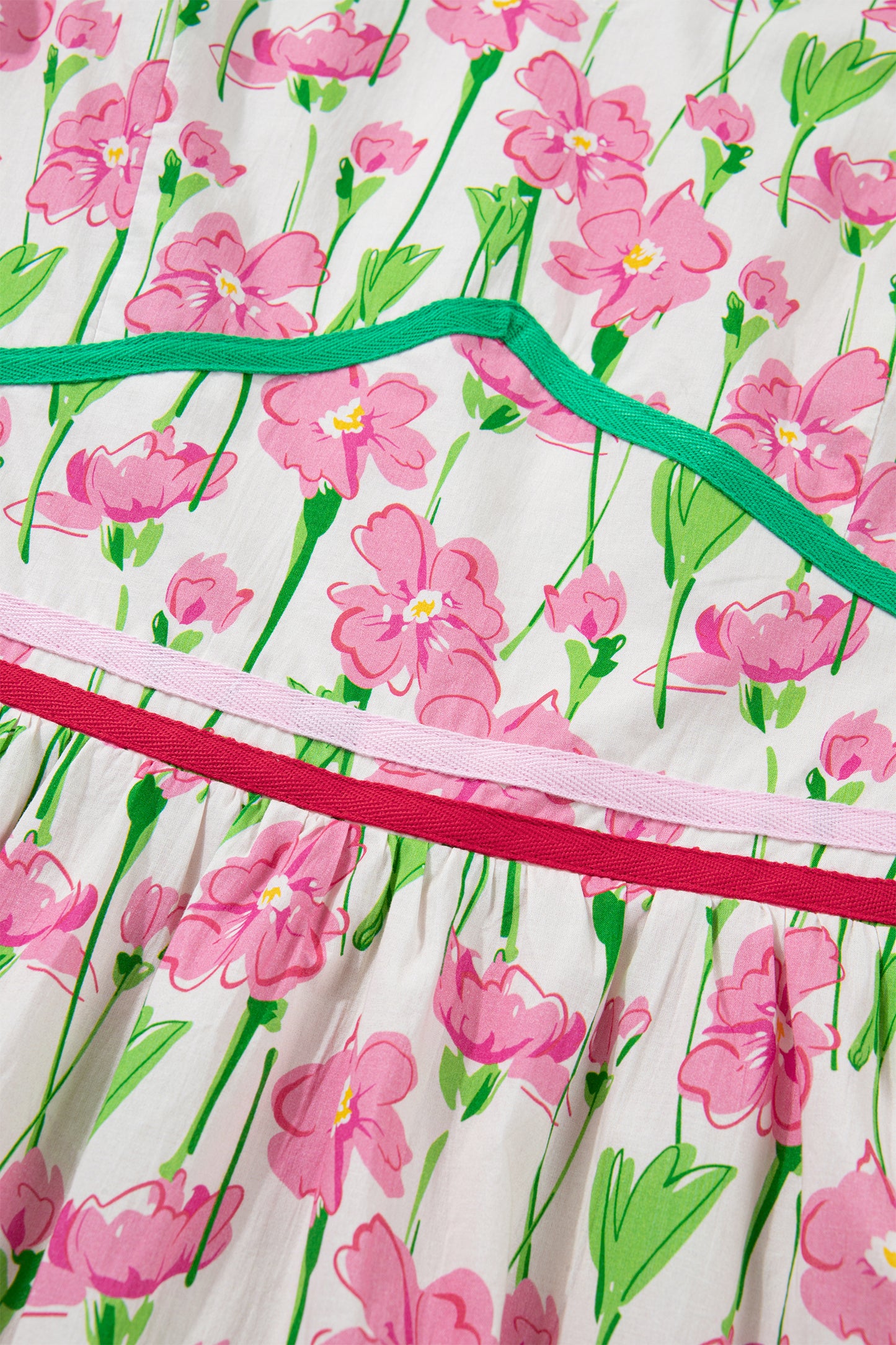 Women's Pink Floral V Neck Short Sleeve Summer Midi Dress