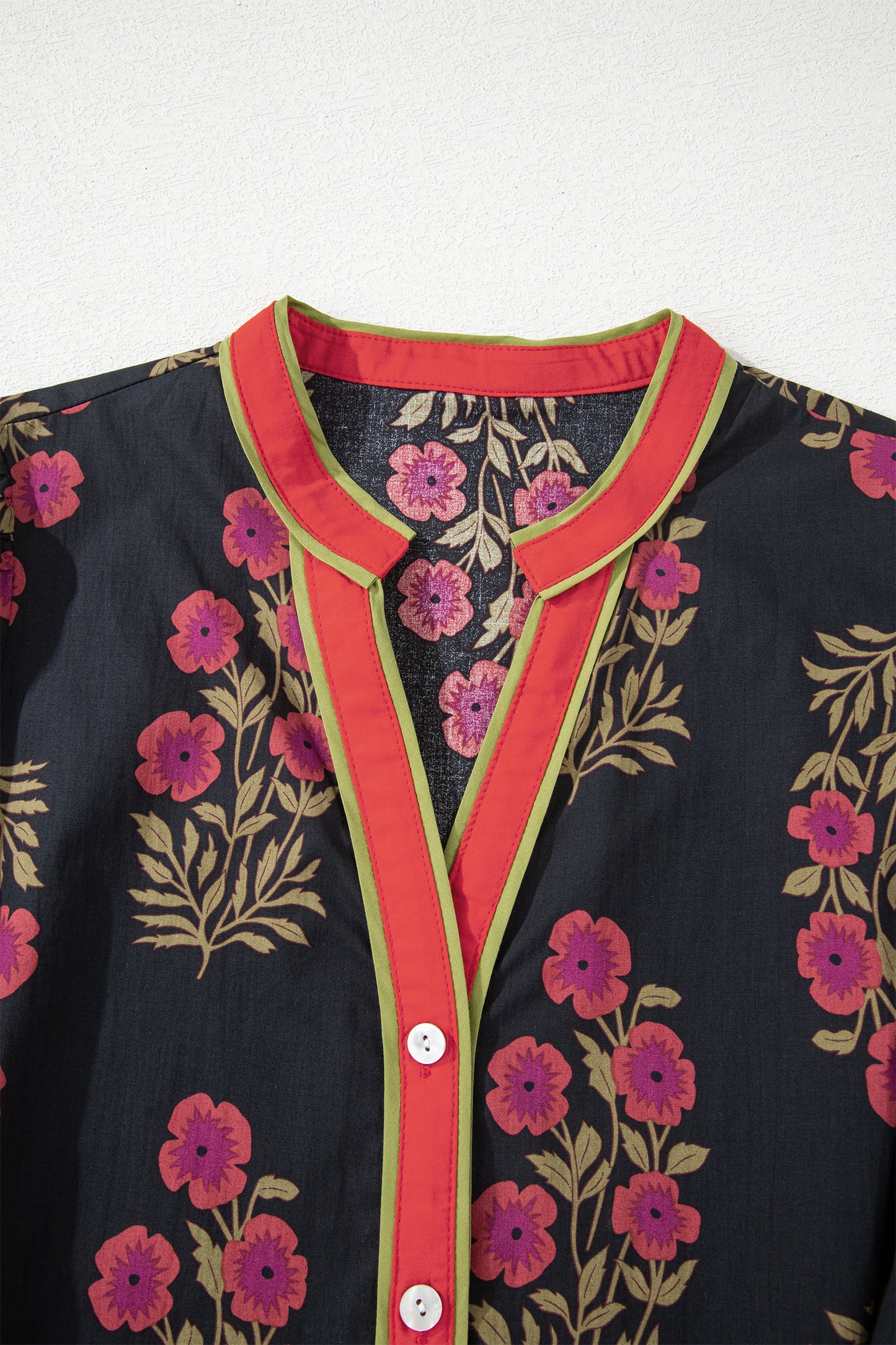 Women's Black Floral Button Down Belted Short Puff Sleeve Mini Dress