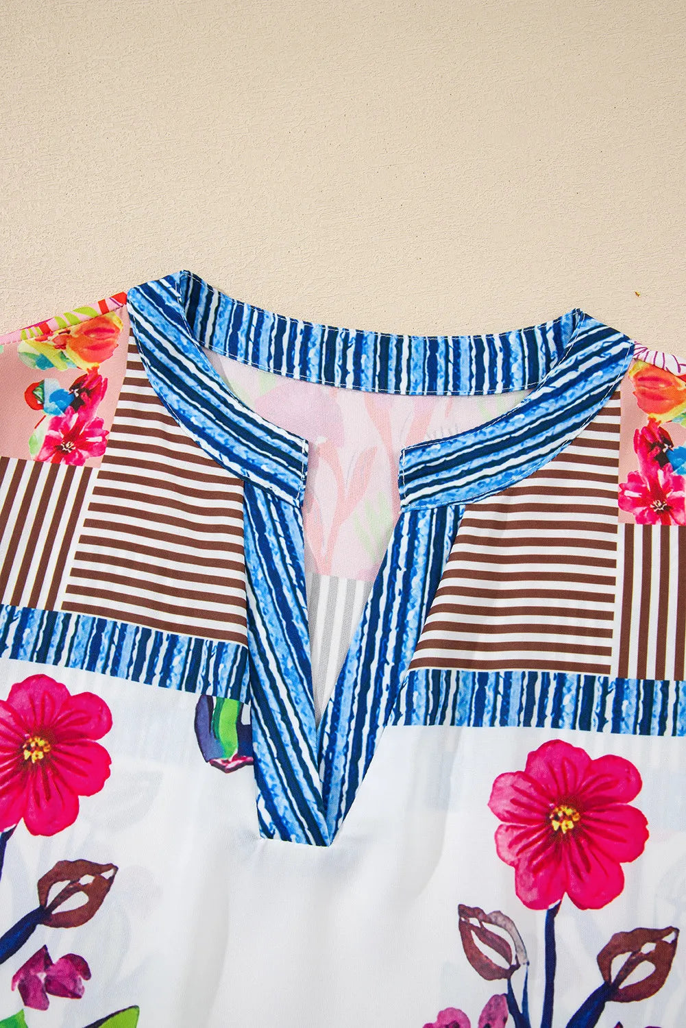 Sunscape Patchwork Floral Short Sleeve Blouse