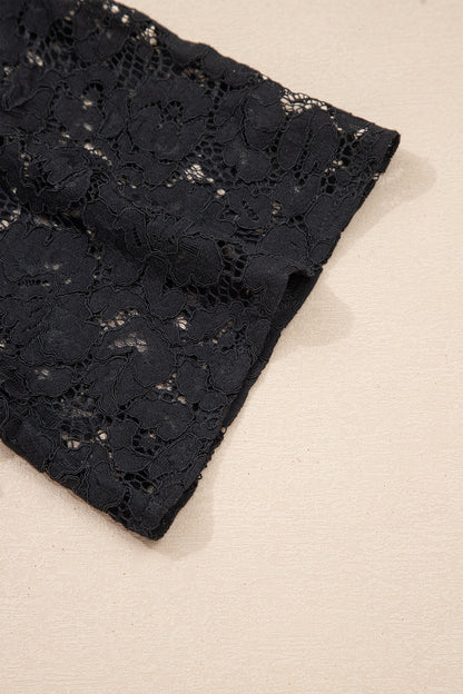 Women's Black Floral Lace Overlay Short Sleeve Summer Maxi Dress