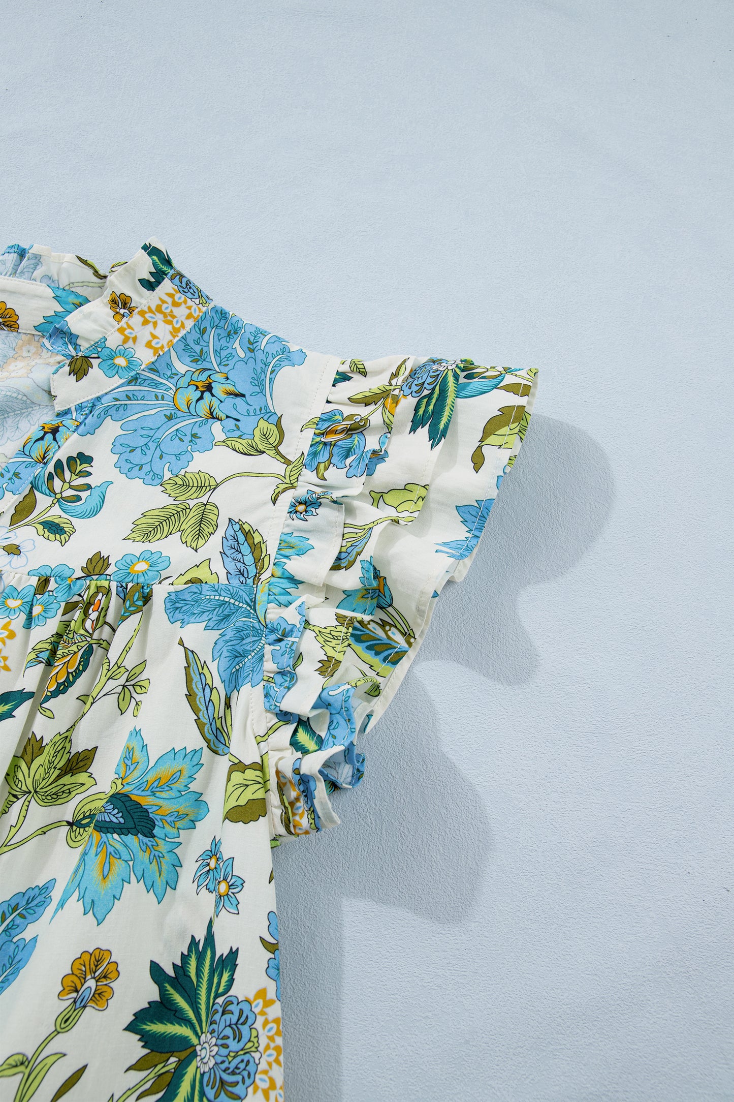 Women's Beige Floral V Neck Short Sleeve Summer Mini Dress