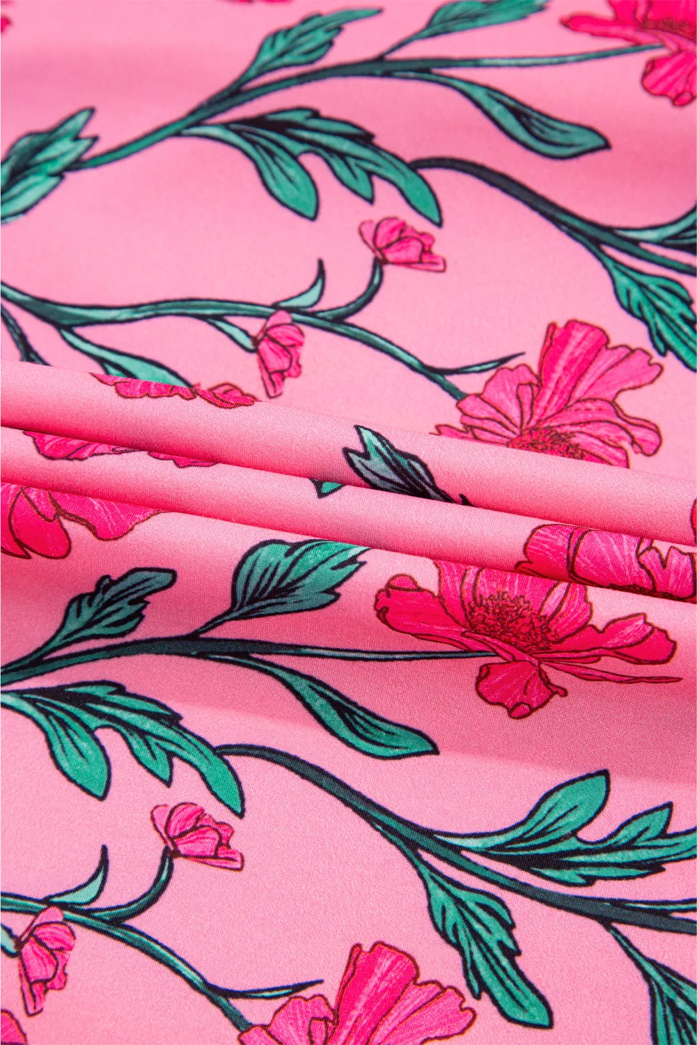 Pink Floral A-line Maxi Dress with Puff Sleeves
