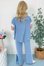 Ribbed Colourblock Co-ord Set with Wide-Leg Trousers