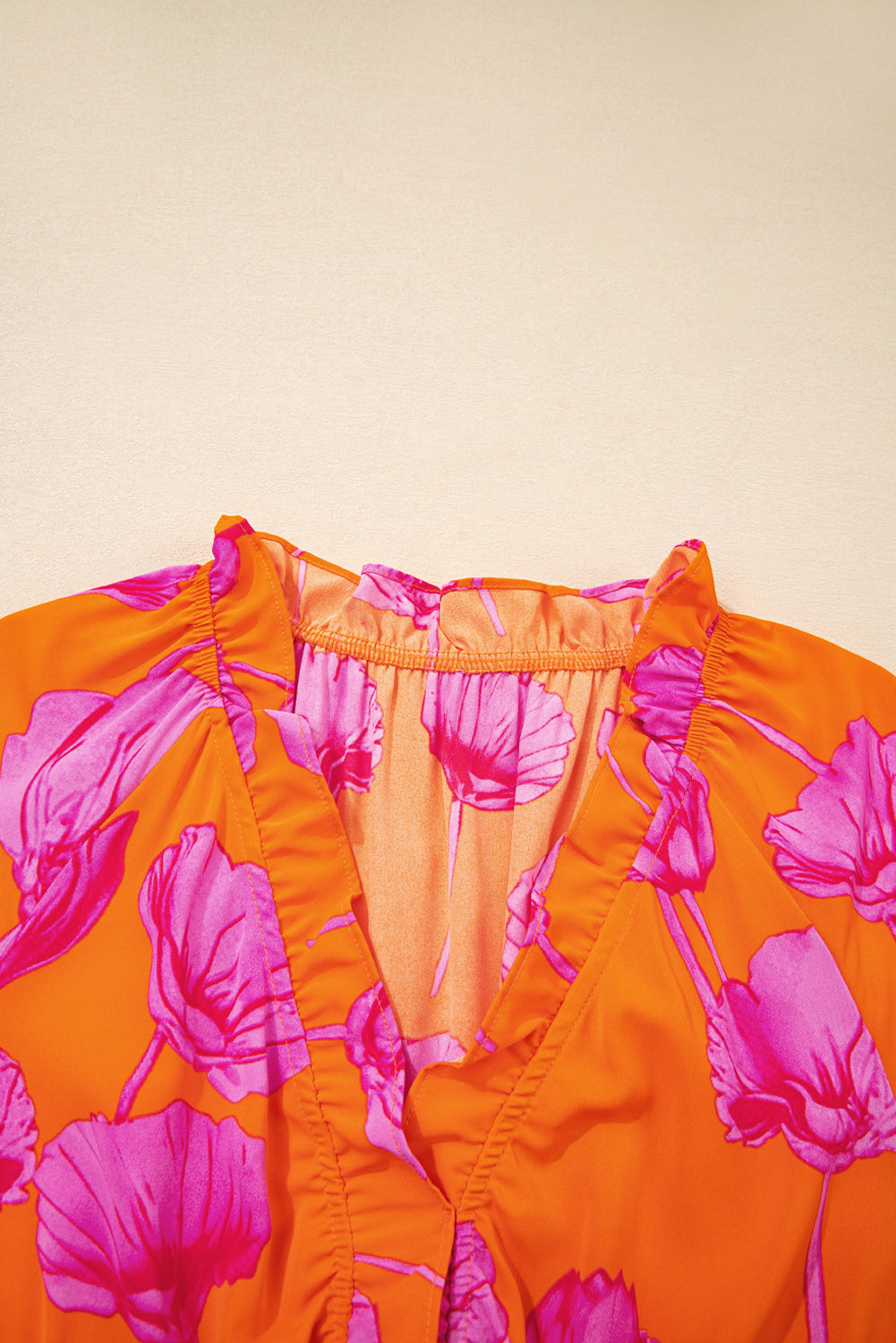 Women's Orange Floral V Neck Summer Midi Dress