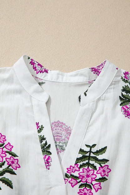 Women's White Floral Split Neck Summer Maxi Dress