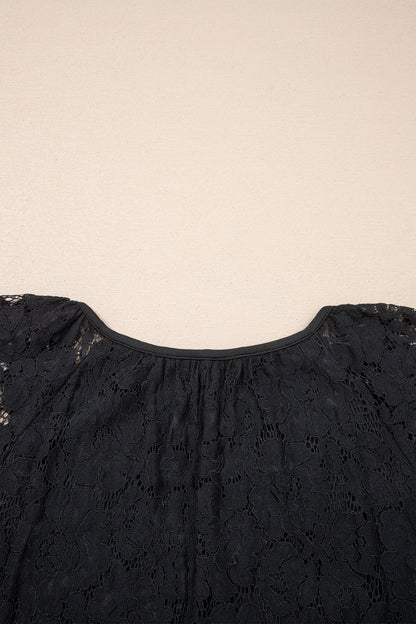 Women's Black Floral Lace Overlay Short Sleeve Summer Maxi Dress
